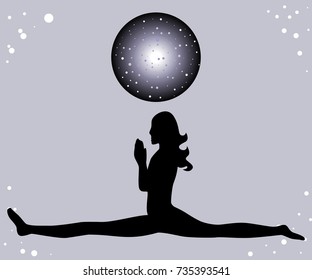 illustration with a beautiful girl on a yoga theme - hanumasana.