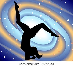 illustration with a beautiful girl on a yoga theme - sirshasana.