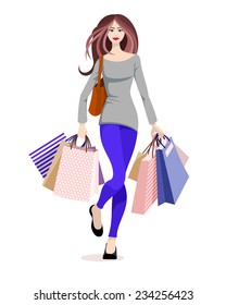 Illustration of a beautiful girl shopping