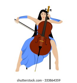 illustration of a beautiful girl who plays the cello.