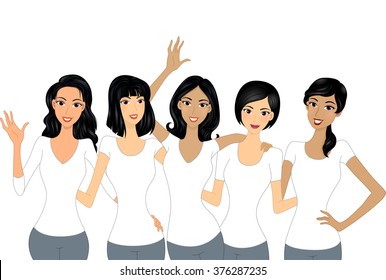 Illustration of Beautiful Girls Wearing White Shirts