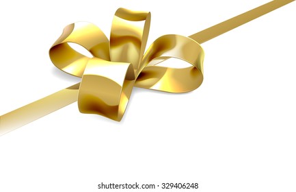 An illustration of a beautiful golden ribbon and bow from a Christmas, birthday or other gift