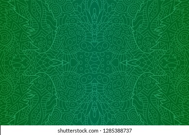 Illustration with beautiful green mystical abstract seamless pattern