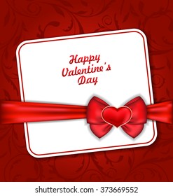 Illustration Beautiful Greeting Card for Valentines Day with Red Heart and Bow Ribbon - Vector