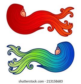 Illustration of beautiful hair in various colors/Flowing Hair Graphic