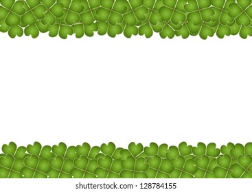 An Illustration Beautiful Horizontal Frame of Green Lucky Four Leaf Clovers with Copy Space for Your Content or Picture