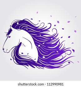 Illustration of beautiful horse with a mane of developing