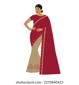 Illustration of a beautiful Indian woman in traditional dress	