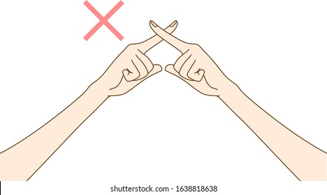 Illustration of a beautiful Japanese woman crossing fingers, drawn in vector