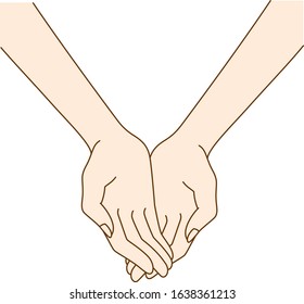 Illustration of beautiful Japanese woman hand scooping something with both hands drawn in vector