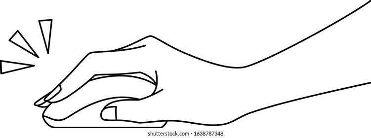 Illustration of a beautiful Japanese woman hand clicking a mouse on a computer, drawn in vector