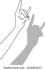 Illustration of a beautiful Japanese woman making a fox silhouette by hand drawn in vector