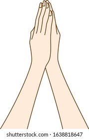 Illustration of a beautiful Japanese woman praying with hands together, drawn in vector