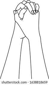 Illustration of a beautiful Japanese woman praying with fingers crossed, drawn in vector