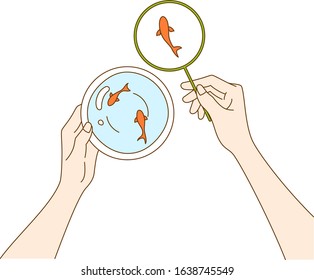 Illustration of a beautiful Japanese woman scooping goldfish, drawn in vector