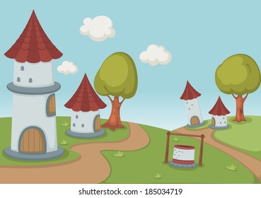illustration of beautiful landscape with house