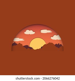 Illustration des schönen Landschaftsbergvektors mit Papercut-Stil in EPS10. Ideal für Aufkleber, Hintergrund, Bildschirmhintergrund usw.