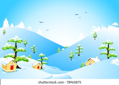 illustration of beautiful landscape with snow fall