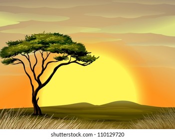 illustration of a beautiful landscape and tree