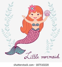 Illustration of a beautiful little mermaid