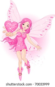 Illustration of beautiful love fairy holding heart