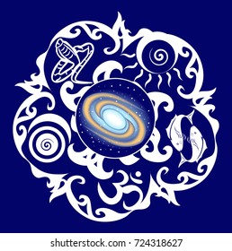illustration with a beautiful mandala in the style of fantasy.