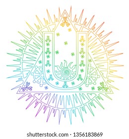 
Illustration with beautiful mandala with the sun and letter U
