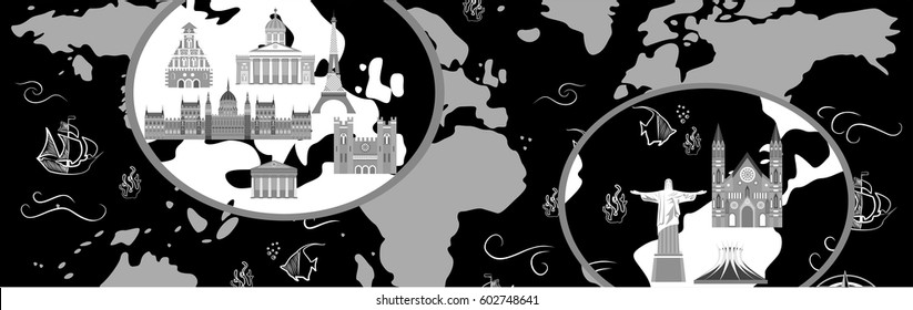 the illustration with a beautiful map and the sights.