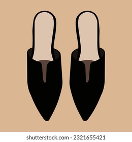 Illustration of beautiful minimalist black women's flat shoes. Shoes that are suitable for use when there is a formal or informal event. Elegant and modern low-heeled summer shoes