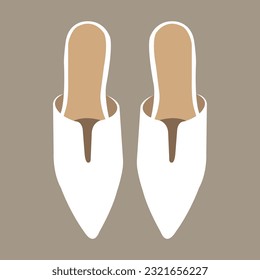 Illustration of beautiful minimalist white women's flat shoes. Shoes that are suitable for use when there is a formal or informal event. Elegant and modern low-heeled summer shoes