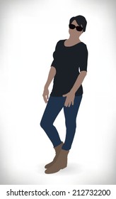 illustration of a beautiful model leaning against a wall