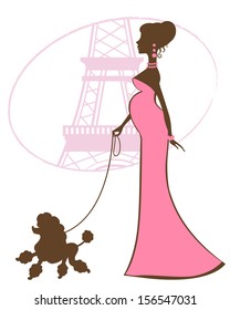 Illustration of beautiful Mom to be in Paris