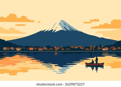 illustration of beautiful mountain and lake scenery