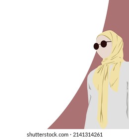 Illustration of beautiful Muslim woman wearing hijab and glasses.