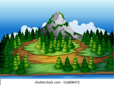 illustration of a beautiful nature scene and a mountain