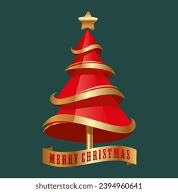 Ilustración, hermosa, árbol de Año Nuevo, color dorado, con inscripción, estrella, Feliz Navidad, dorado, año nuevo, vacaciones, oro, vector, banner, impresión, ilustración
