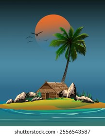Illustration of a beautiful night view with a full moon.