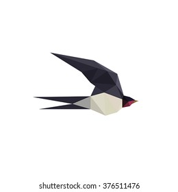 Illustration with beautiful origami swallow bird isolated on white background