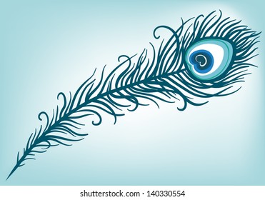 illustration of beautiful peacock feather on a light blue background (vector)