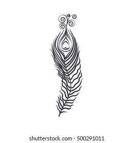Illustration of beautiful peacock feather on a white background 