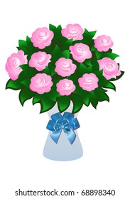 Illustration of beautiful pink roses with bow