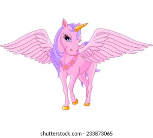 Illustration of beautiful pink Unicorn Pegasus