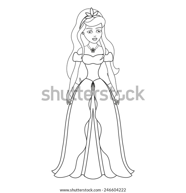 Illustration Beautiful Princess Coloring Book Page Stock Vector ...