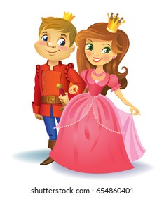 Illustration of beautiful princess and prince on white background. Vector illustration.