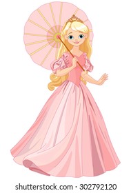 Illustration of beautiful princess at summer day under umbrella