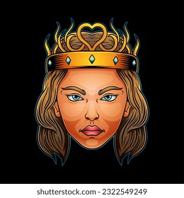 Illustration of a beautiful queen's face wearing a crown