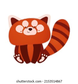 Illustration of a beautiful red panda on a white background. Vector illustration of a cute animal. Cute little illustration of Red Panda for kids, baby book, baby shower invitation, textile t-shirt.