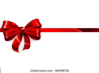 An illustration of a beautiful red ribbon and bow on a white Christmas, birthday or other gift
