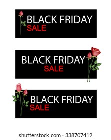 Illustration of Beautiful Red Roses on Black Friday Shopping Banner for Start Christmas Shopping Season.