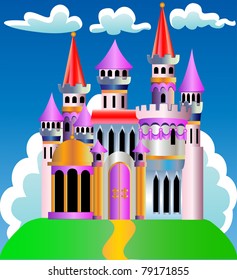 illustration beautiful and reliable fortress on hill on background cloud
